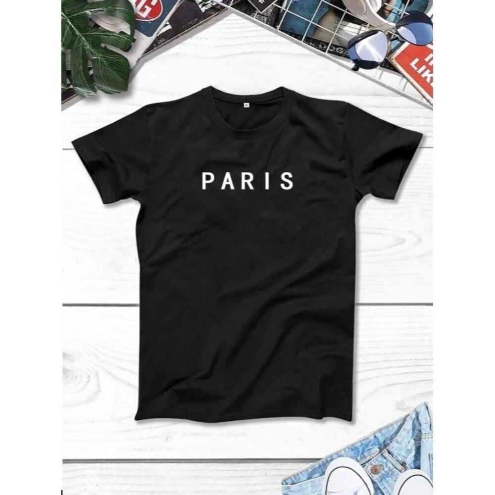 New Shein Manfinity Homme Men's Tee Paris Print in Black - Size Large